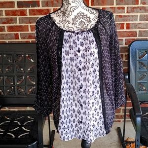 Black\white semi sheer top/tunic